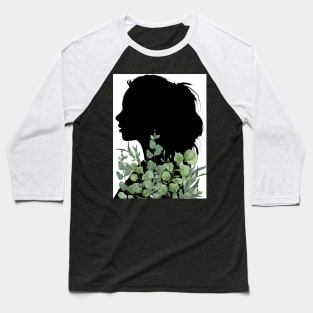 A girl's silhouette with watercolor plants Baseball T-Shirt